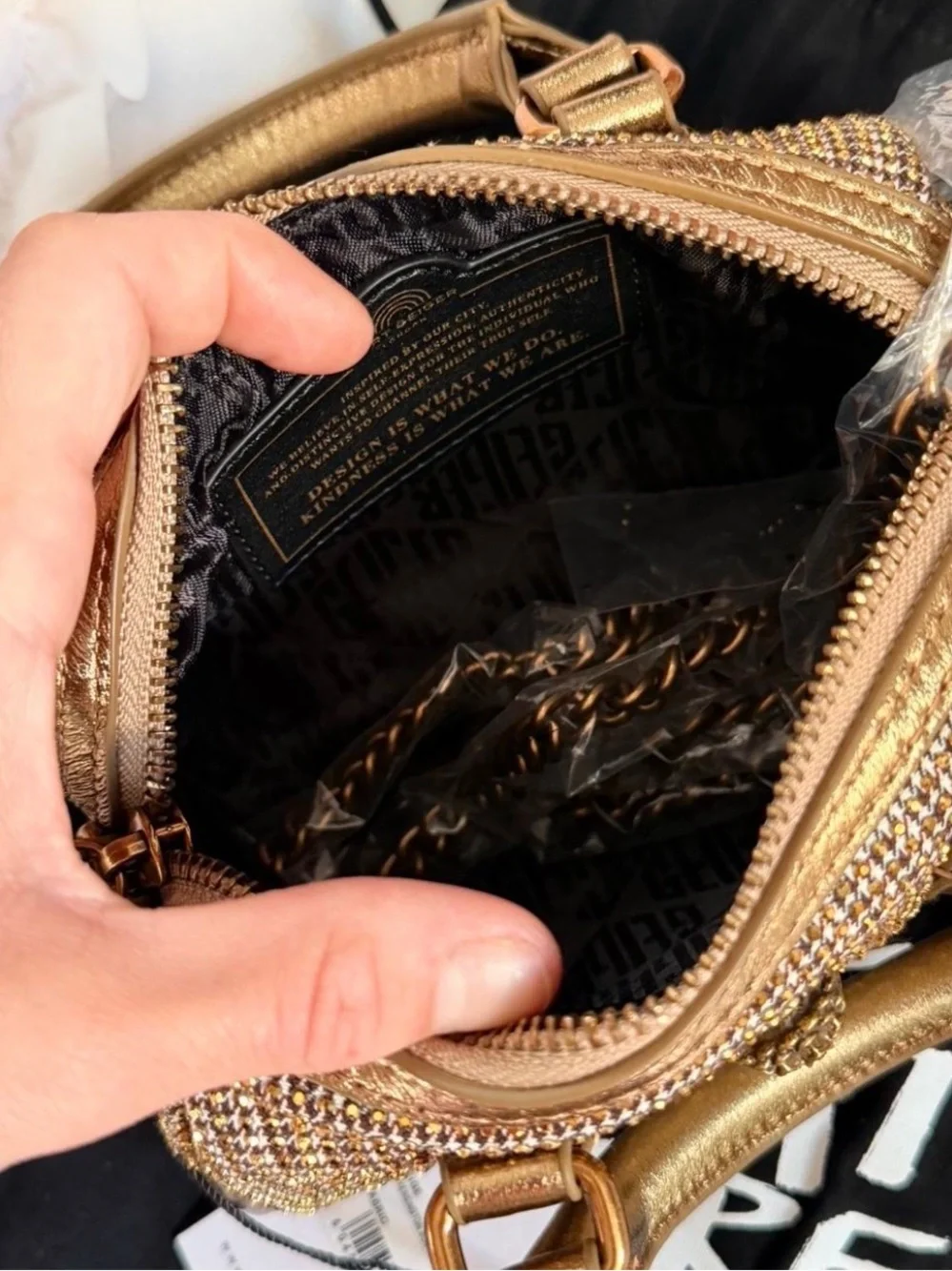 Kurt Geiger Gold Tweed Purse - Women's Handbag - Picture 4 of 5